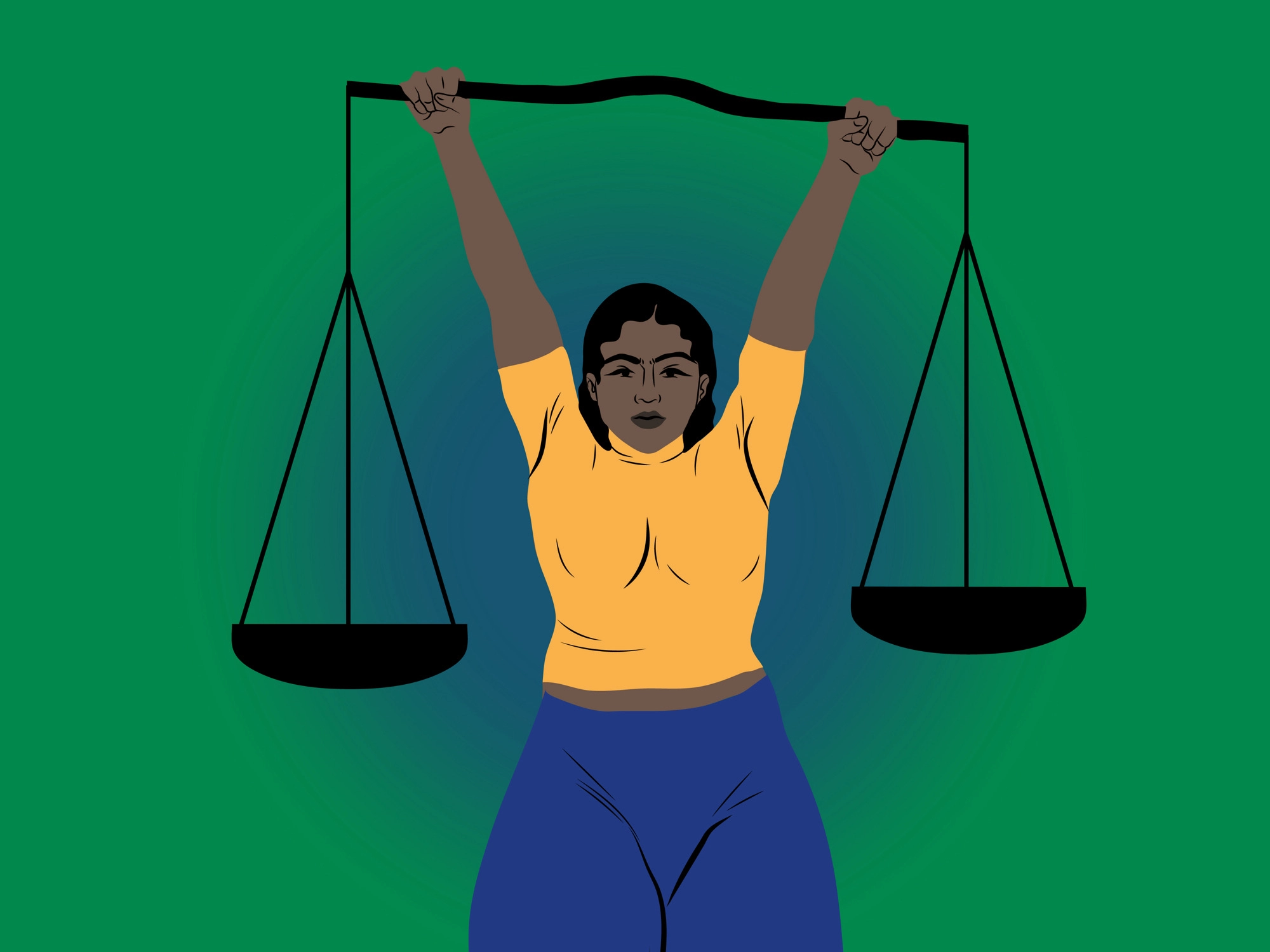 Illustration of a woman holding the scales of justice.